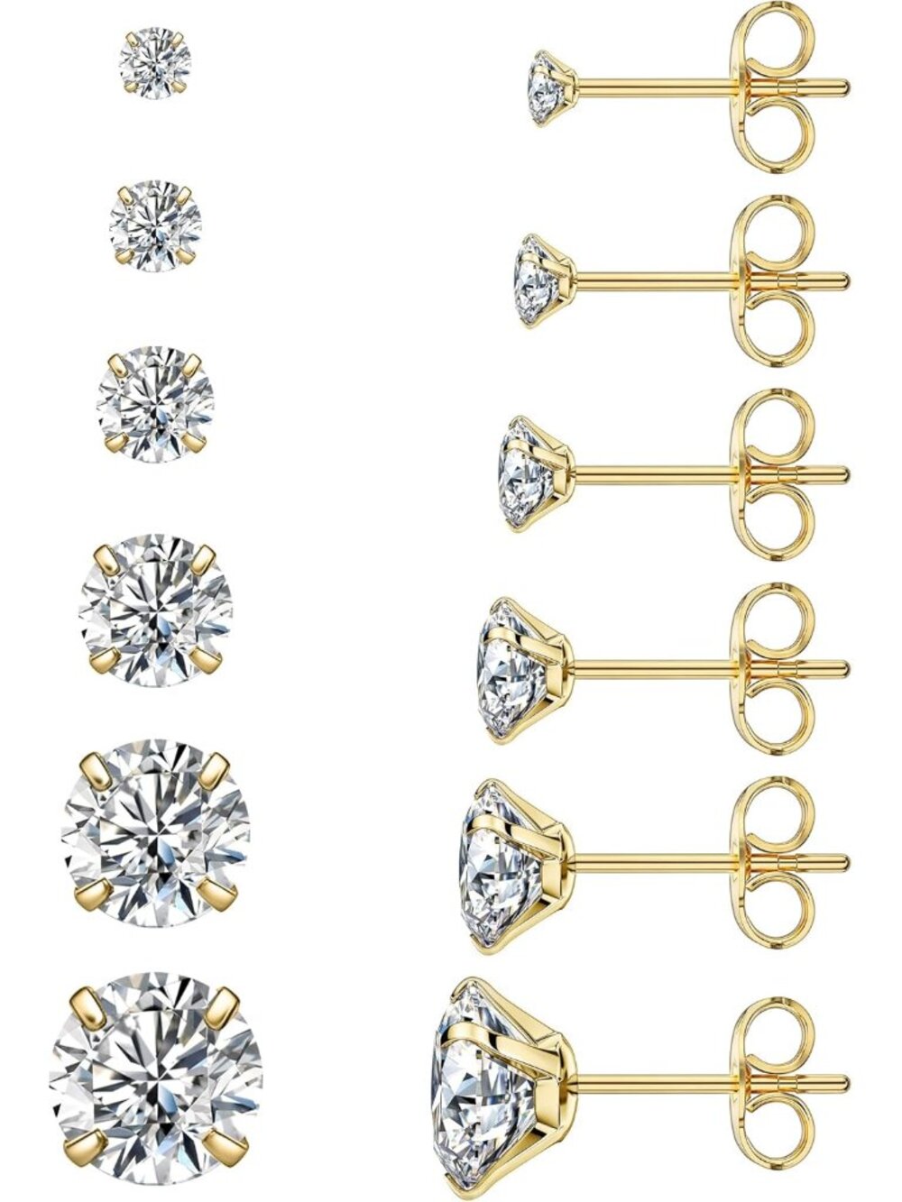 6 Pairs Stud Earrings Set, Hypoallergenic Cubic Zirconia 316L Earrings Stainless